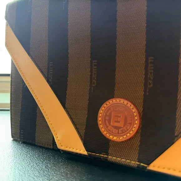 Fendi Pequin Striped Vintage Shoulder Bag Brown & Black | Made in Italy - Picture 11 of 16